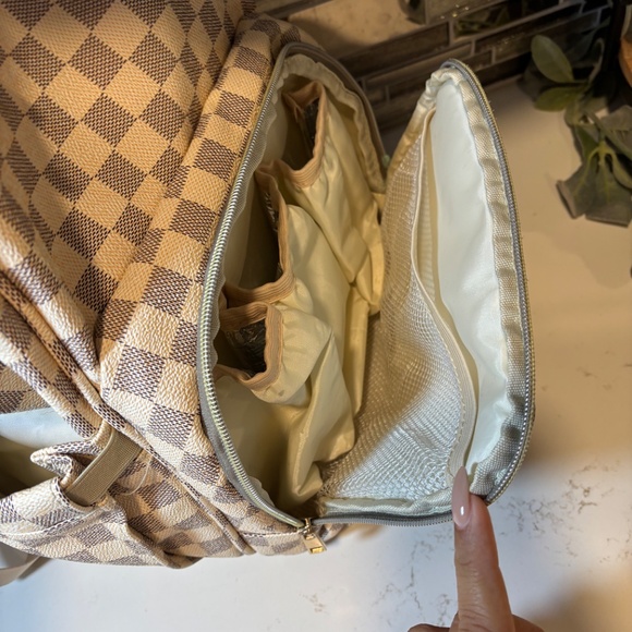 Checkered Diaper Bag/Laptop Backpack for Women Backpack Large Leather - Picture 7 of 11